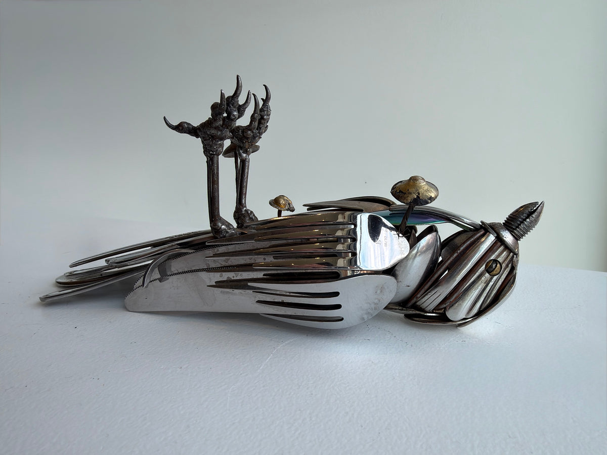 Rainbow Belly Dead Bird - Metal Sculpture by Dustin Rickman