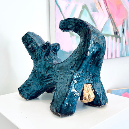 A Pound of Gold Dog III Ceramic Sculpture by Joel Prevost