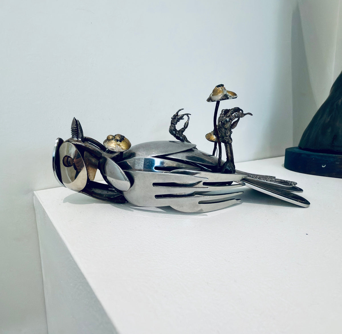 Small Dead Bird Metal Sculpture by Dustin Rickman