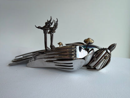 Rainbow Belly Dead Bird - Metal Sculpture by Dustin Rickman