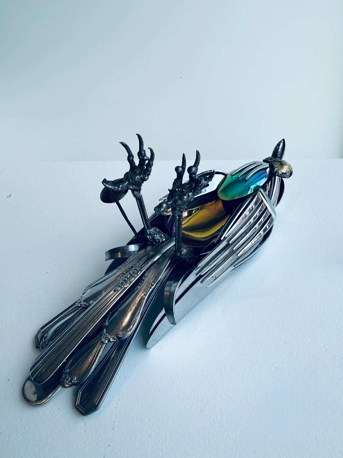 Rainbow Belly Dead Bird - Metal Sculpture by Dustin Rickman