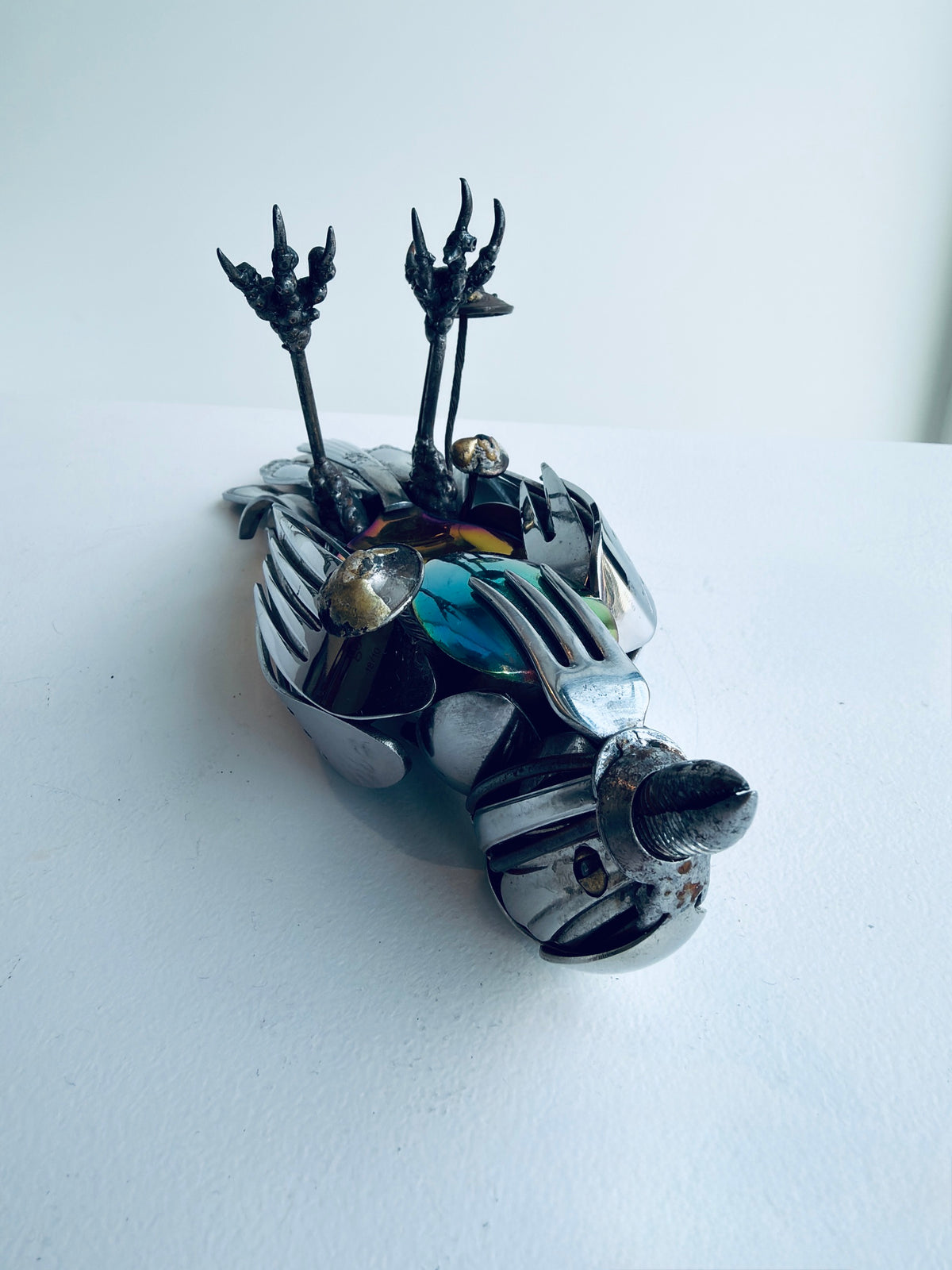 Rainbow Belly Dead Bird - Metal Sculpture by Dustin Rickman
