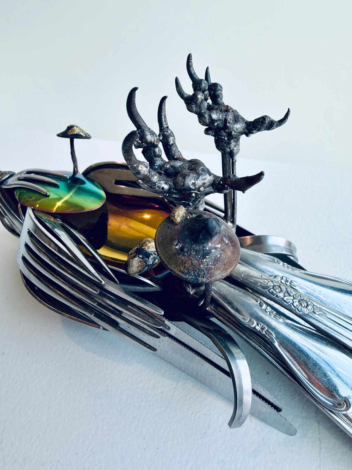 Rainbow Belly Dead Bird - Metal Sculpture by Dustin Rickman