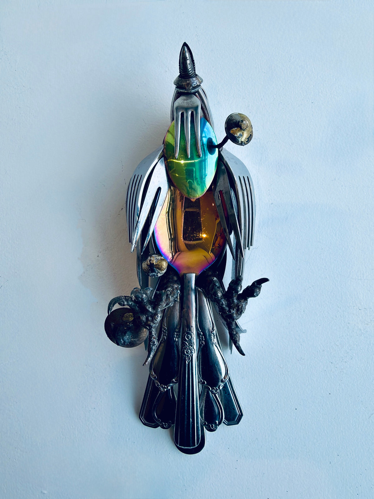 Rainbow Belly Dead Bird - Metal Sculpture by Dustin Rickman
