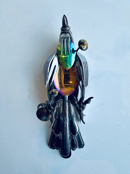 Rainbow Belly Dead Bird - Metal Sculpture by Dustin Rickman