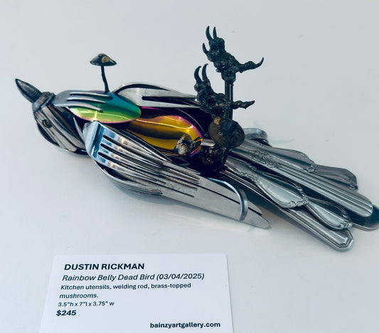 Rainbow Belly Dead Bird - Metal Sculpture by Dustin Rickman