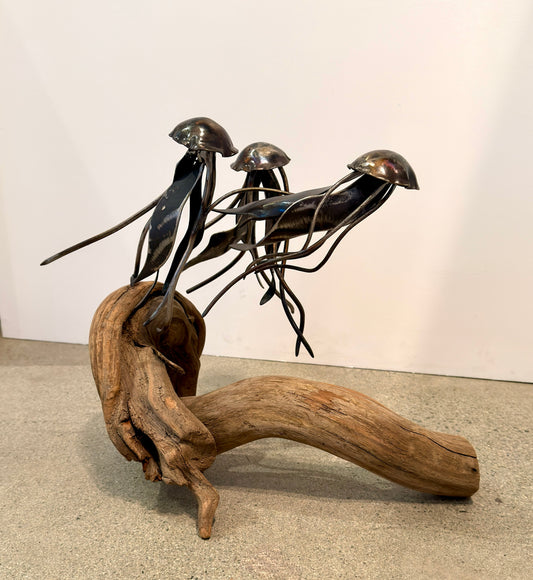 Carbon Steel Jelly Fish on Cedar Driftwood Sculpture #3