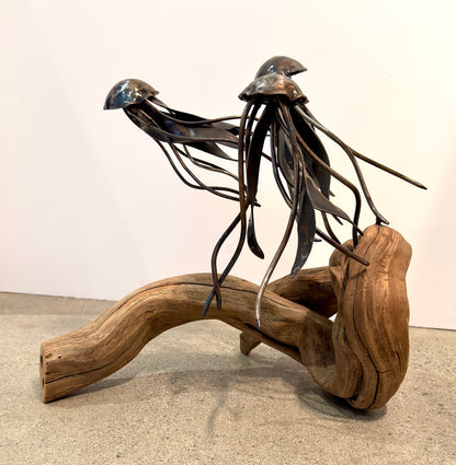 Carbon Steel Jelly Fish on Cedar Driftwood Sculpture #3