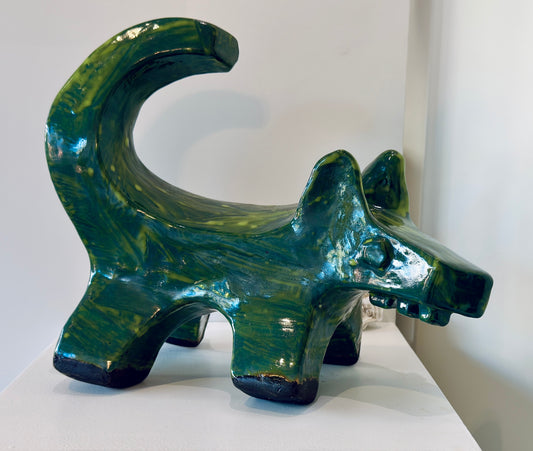 Green Medium Dog - Ceramic Sculpture by Joël Prévost