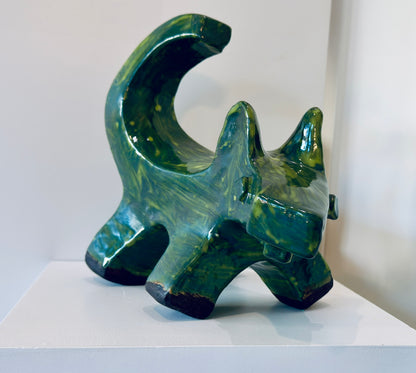 Green Medium Dog - Ceramic Sculpture by Joël Prévost